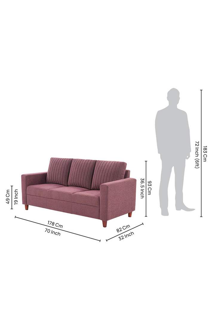 neudot Roman Sofa for Living Room |3 Persons Sofa|Premium Fabric with Cushioned Armrest | Solid Wood Frame|3 Seater in Ceramic Pink Color