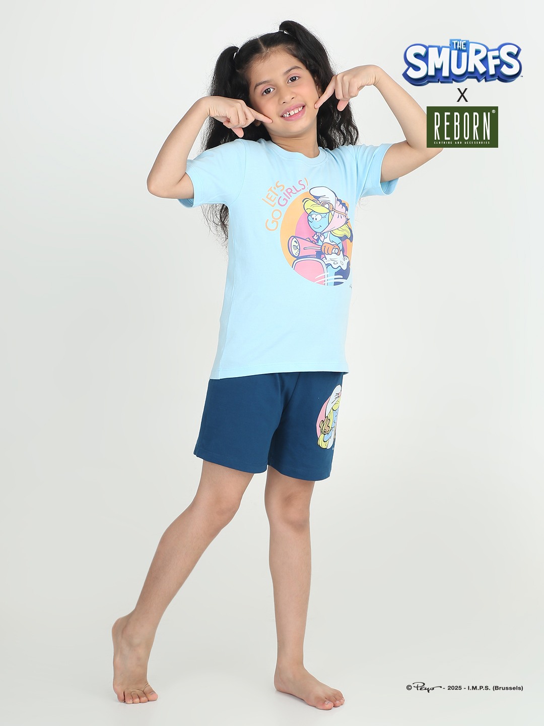 Girls 2 piece T-Shirt & Short -set-Blue & Navy