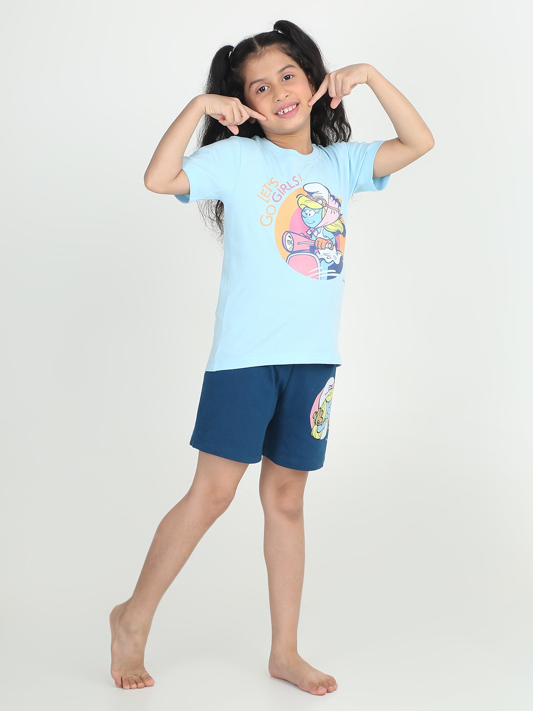 Girls 2 piece T-Shirt & Short -set-Blue & Navy