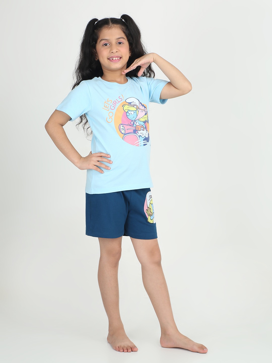 Girls 2 piece T-Shirt & Short -set-Blue & Navy