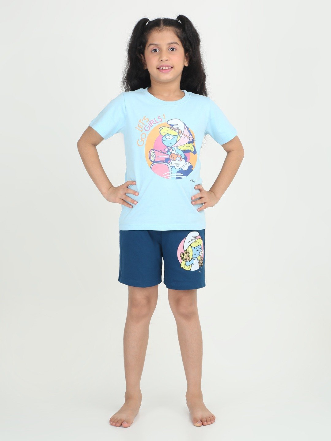 Girls 2 piece T-Shirt & Short -set-Blue & Navy