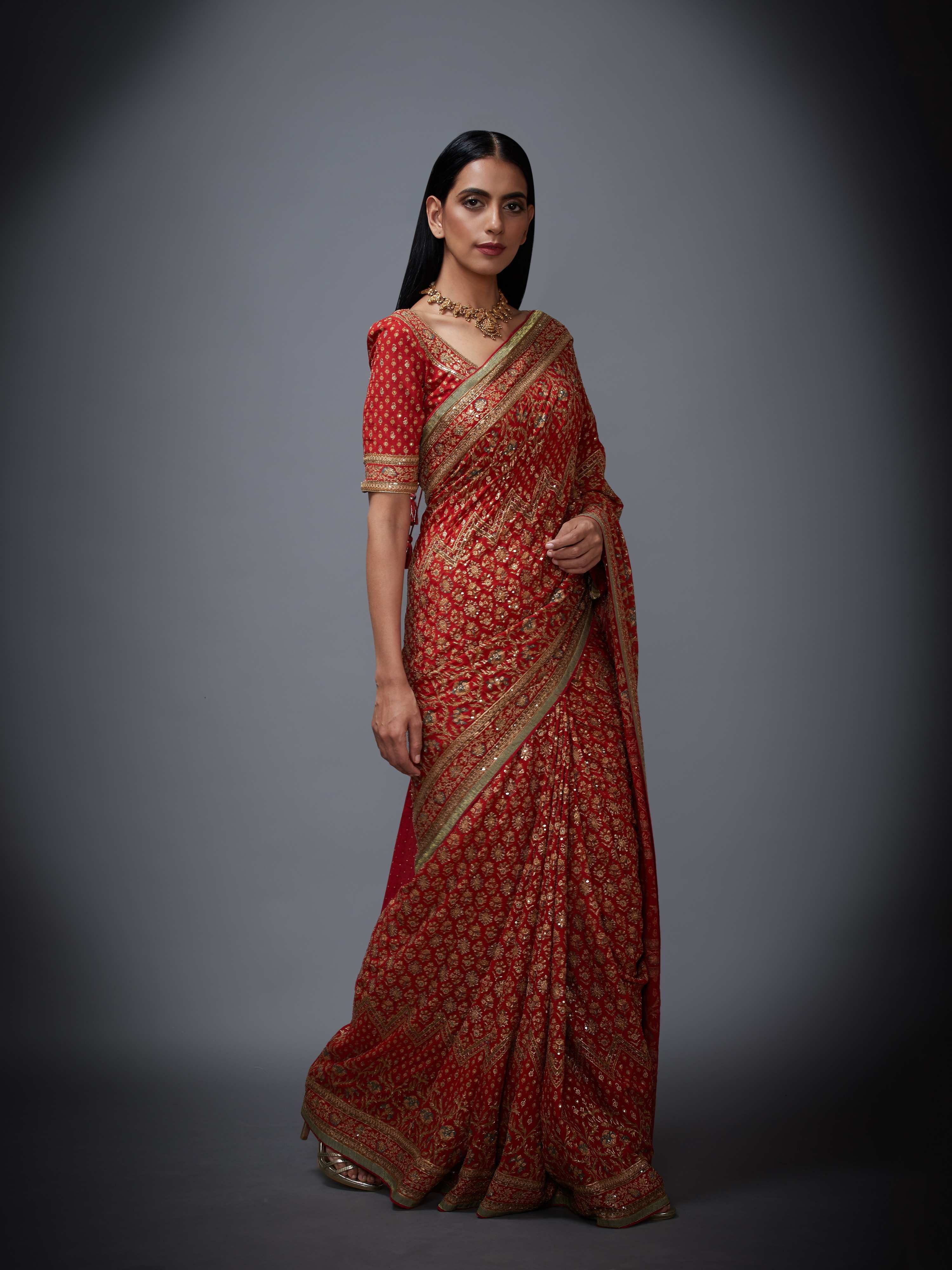 Rust & Beige Rajkot Saree With Unstitched Blouse
