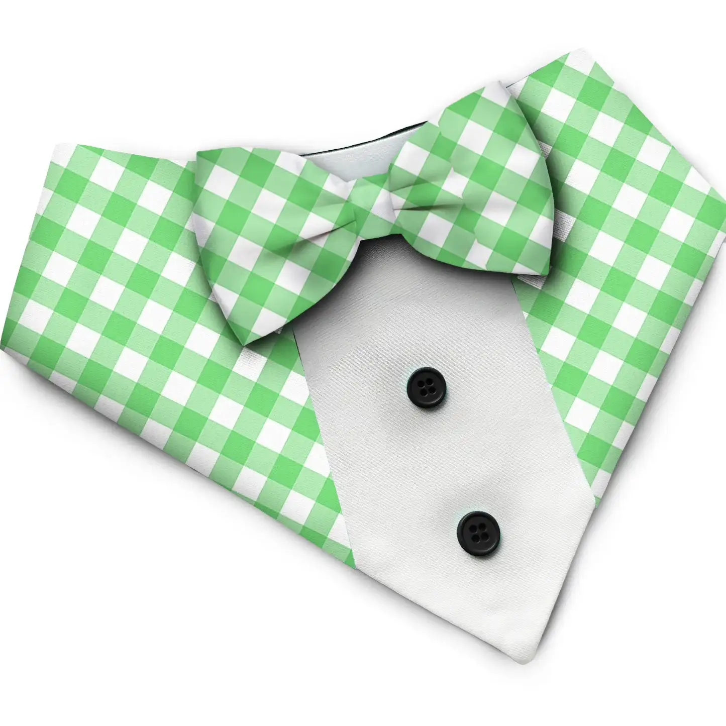 PawsIndia Green Checks Pattern Tuxedo Bandana with Matching Bow for Pets