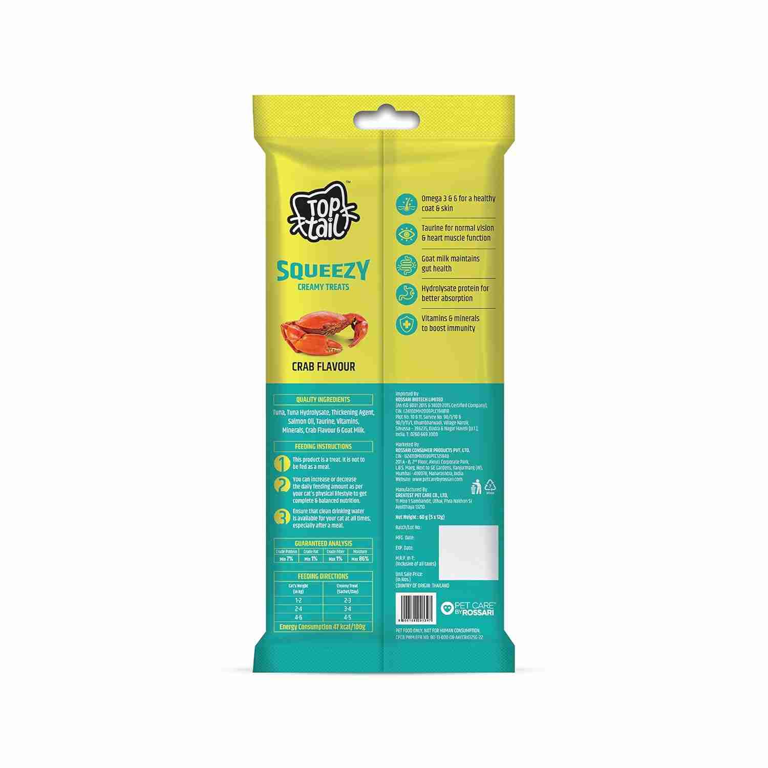 Top tail Creamy Cat Treats Crab Flavour - 60g