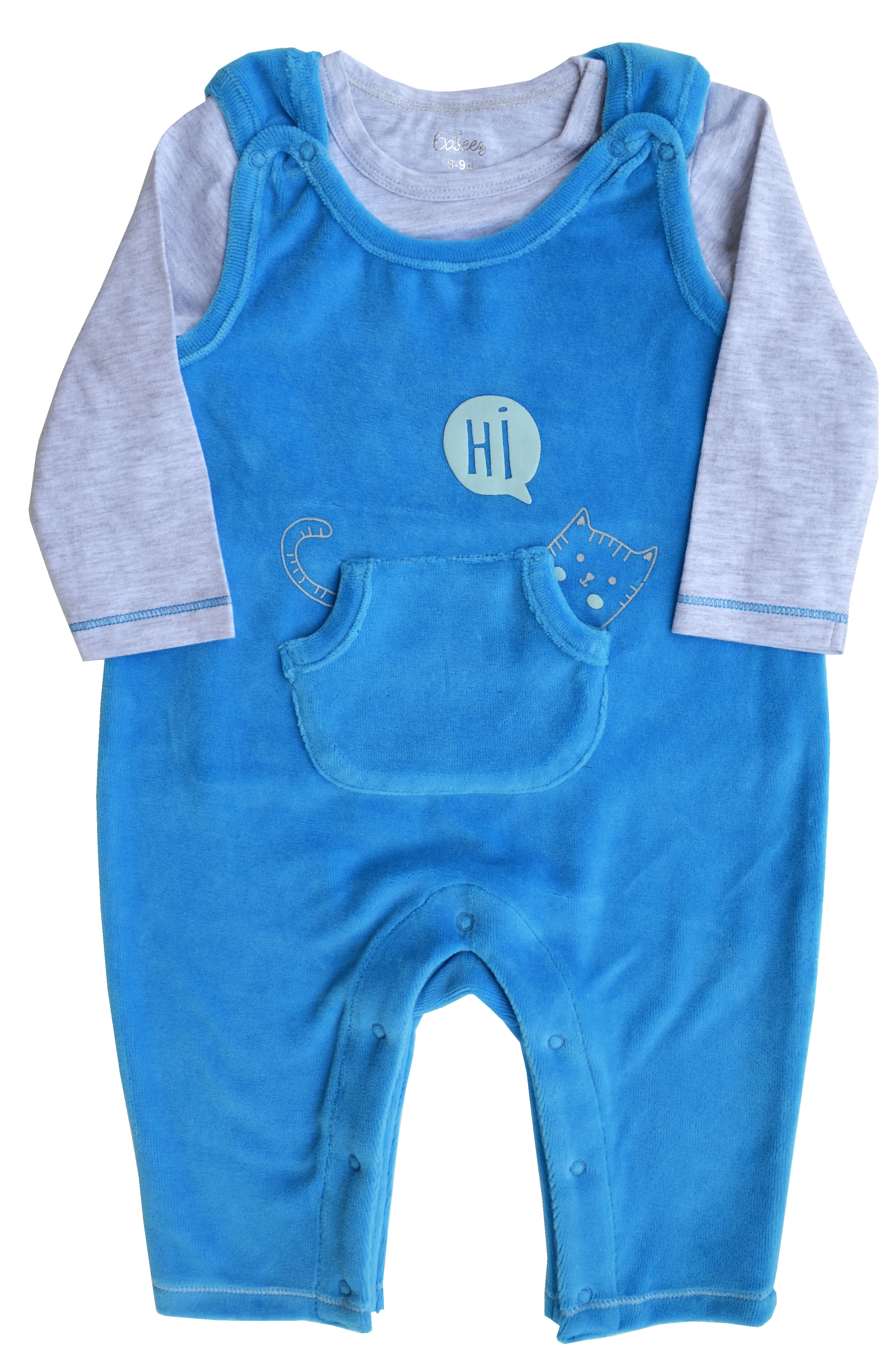 Babeez | Grey T-Shirt With Blue Long Romper Set (100% Cotton Jersey) undefined