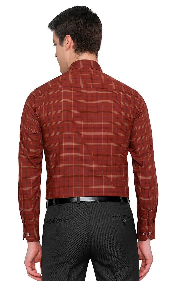 JadeBlue | LE117/1, BROWN GOLD CHEX (SFT) Men's Red Cotton Checked Formal Shirts 2