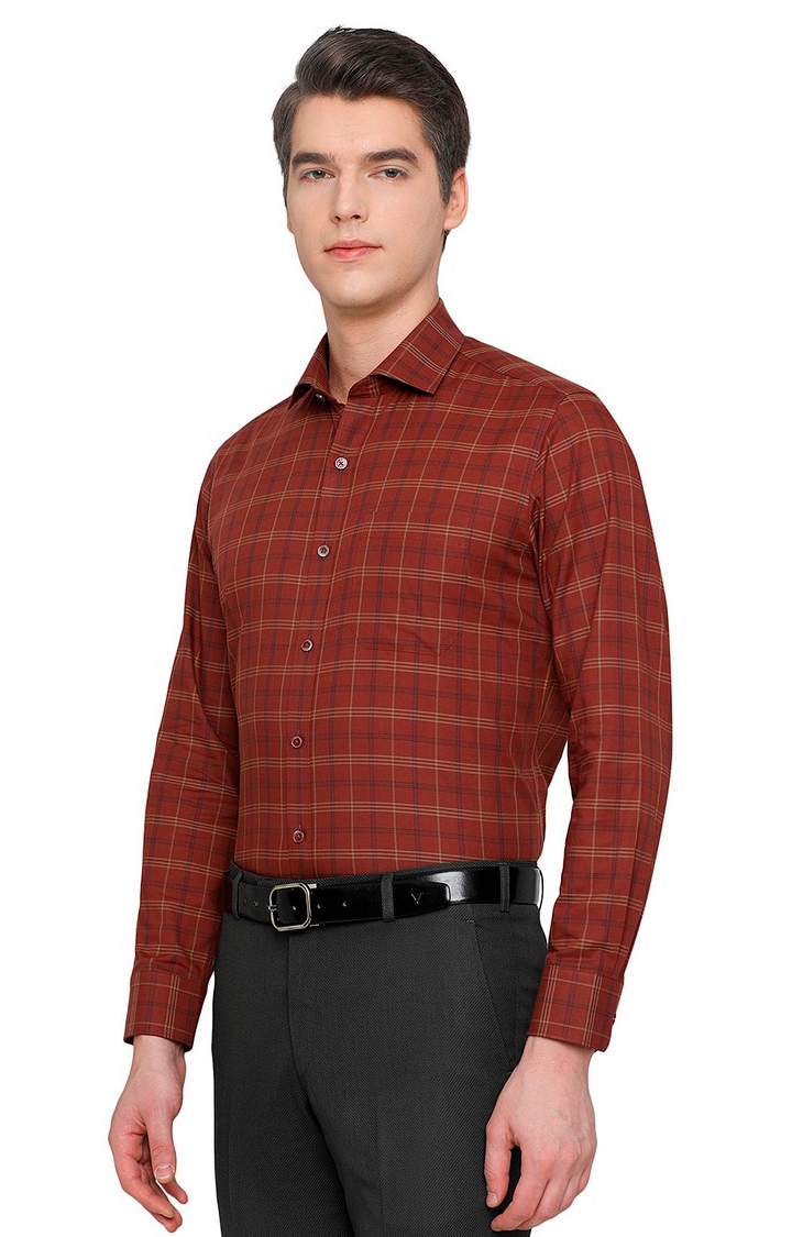 JadeBlue | LE117/1, BROWN GOLD CHEX (SFT) Men's Red Cotton Checked Formal Shirts 1