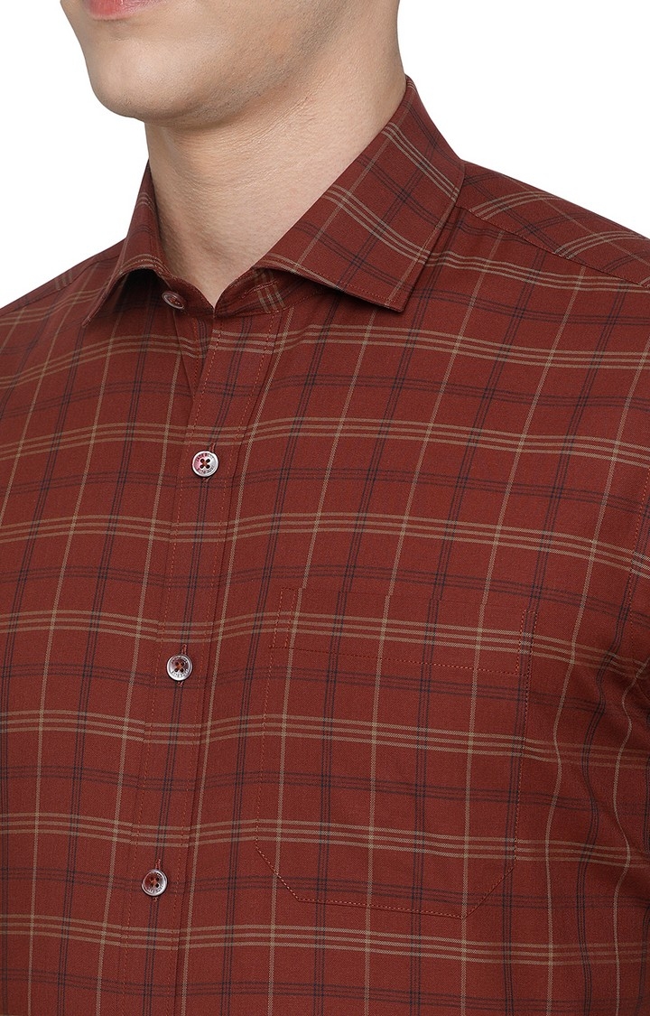 JadeBlue | LE117/1, BROWN GOLD CHEX (SFT) Men's Red Cotton Checked Formal Shirts 3
