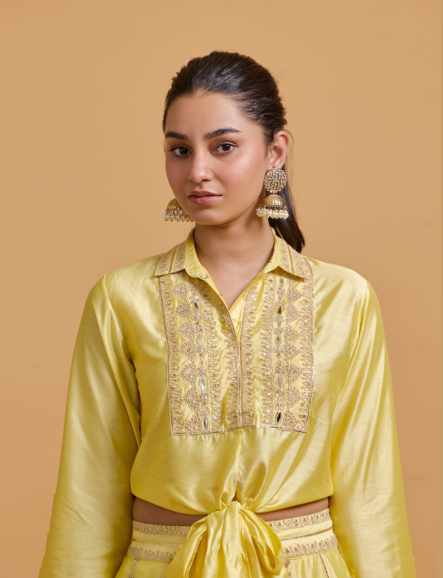 Zeenat Yellow Tie Up Blouse