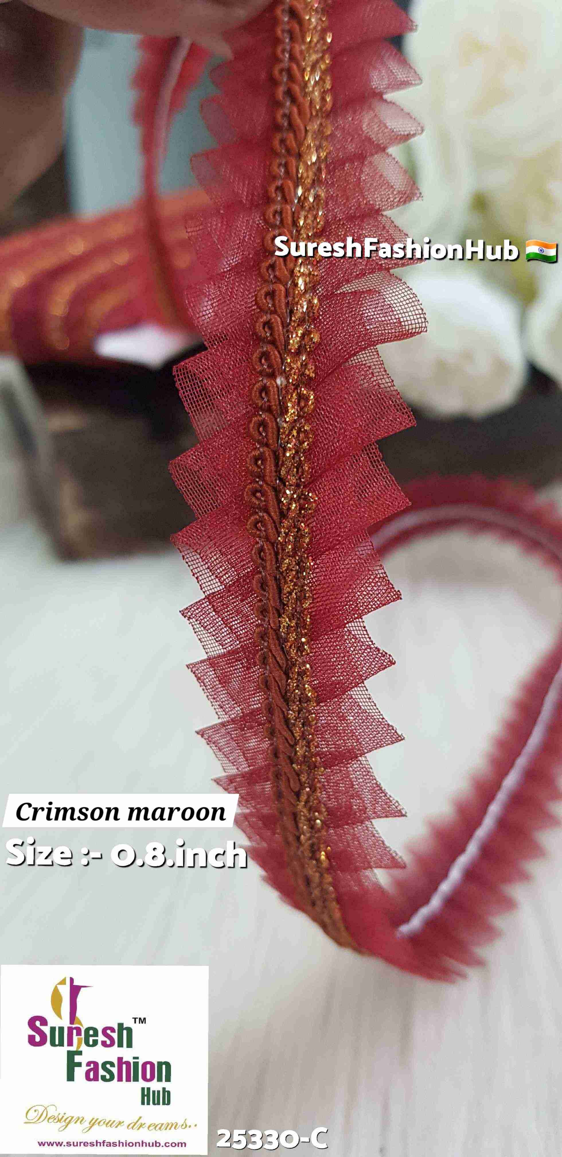 Crimson Maroon Jhalar Organza Lace