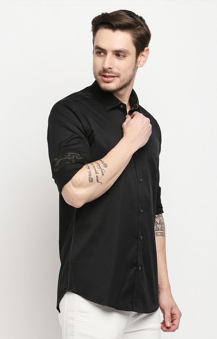 EVOQ | Evoq Solid Black Shirt with a Fashionable Twist for Men 2