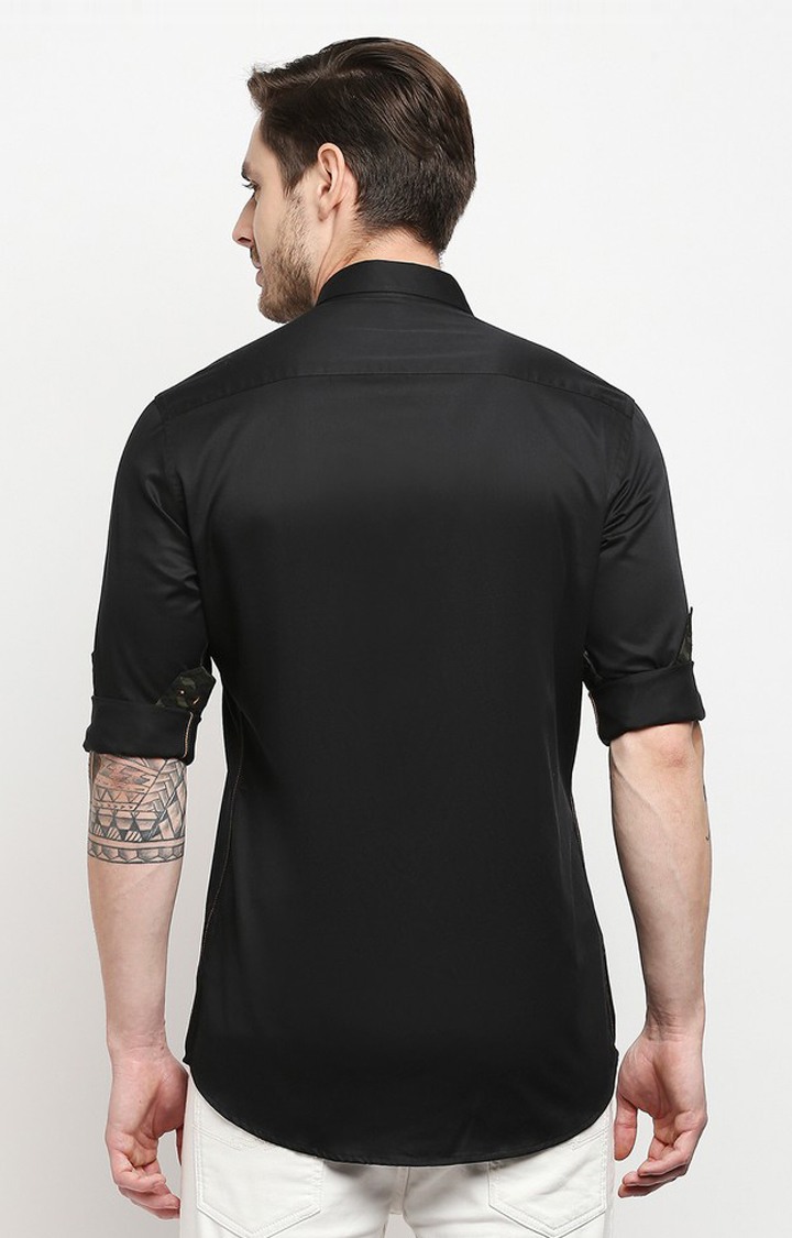 EVOQ | Evoq Solid Black Shirt with a Fashionable Twist for Men 4