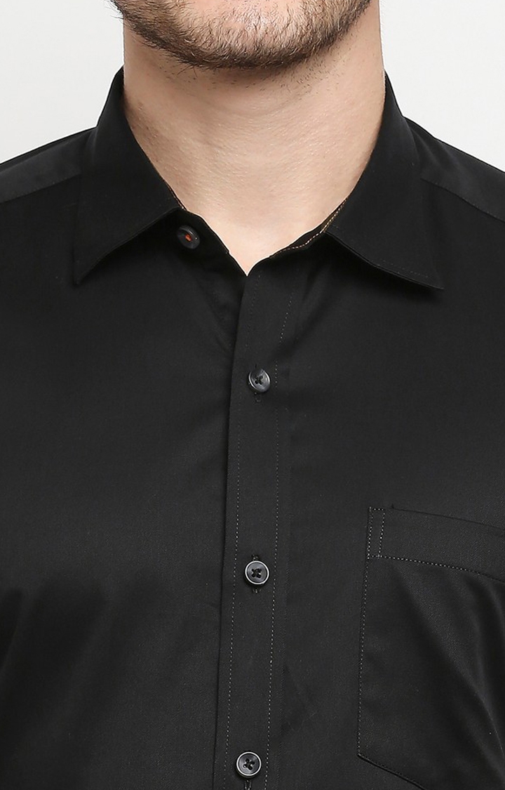 EVOQ | Evoq Solid Black Shirt with a Fashionable Twist for Men 5
