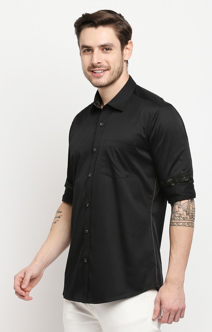 EVOQ | Evoq Solid Black Shirt with a Fashionable Twist for Men 3