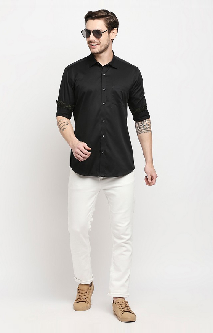 EVOQ | Evoq Solid Black Shirt with a Fashionable Twist for Men 1