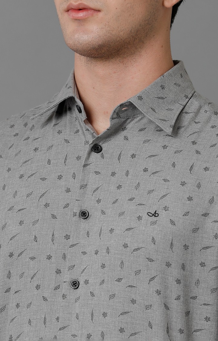 Men's Grey Cotton Printed Formal Shirt