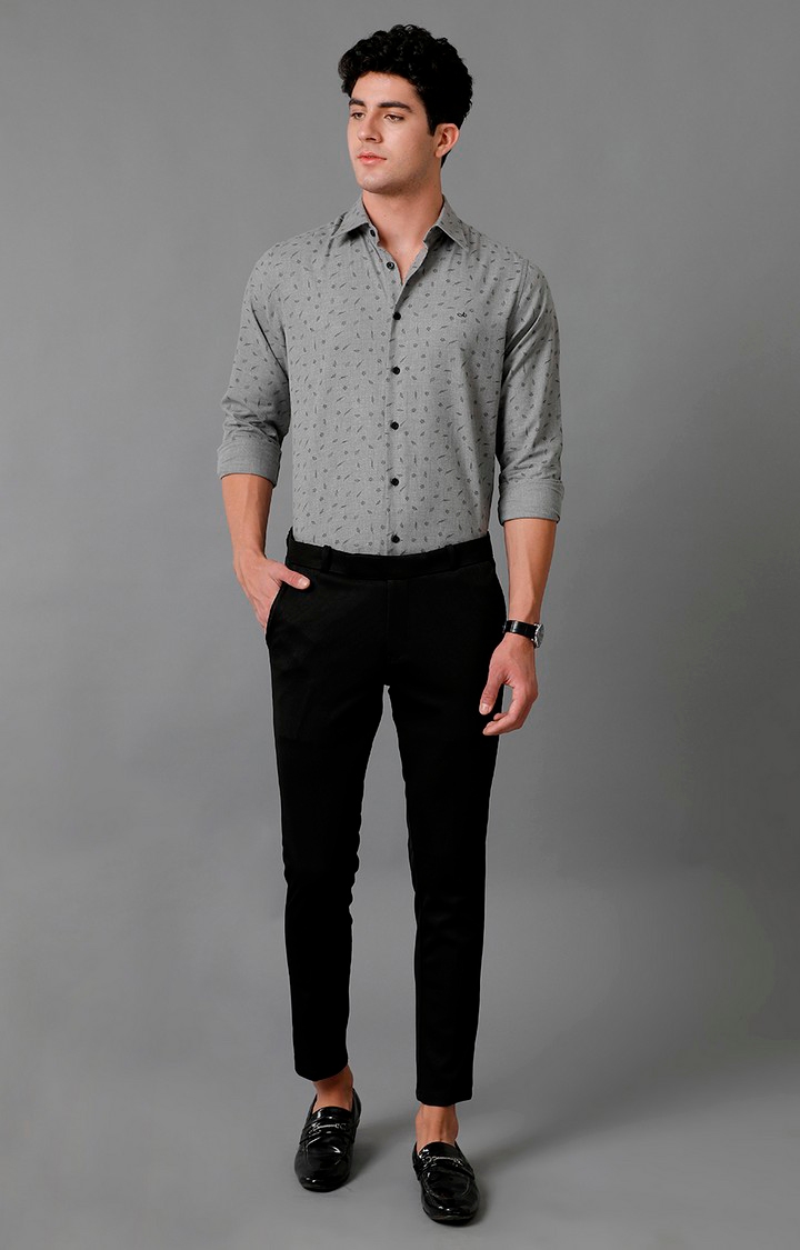 Men's Grey Cotton Printed Formal Shirt