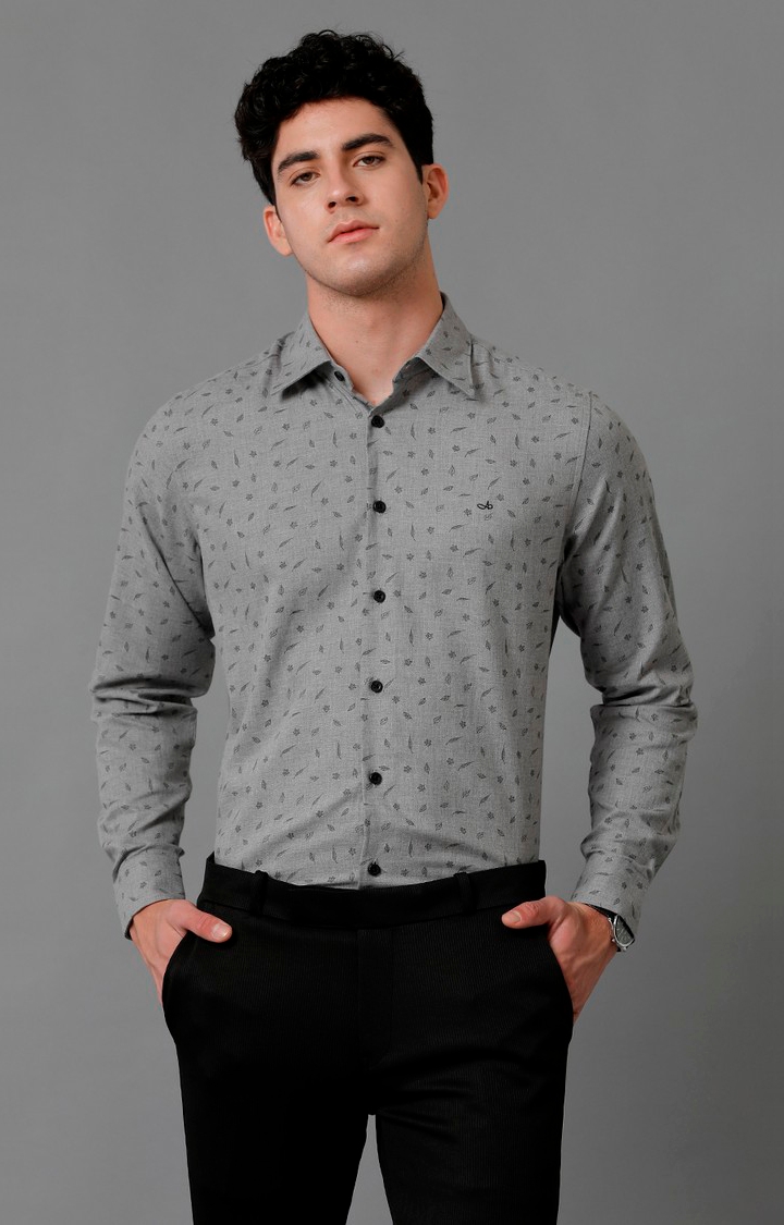 Aldeno | Men's Grey Cotton Printed Formal Shirt