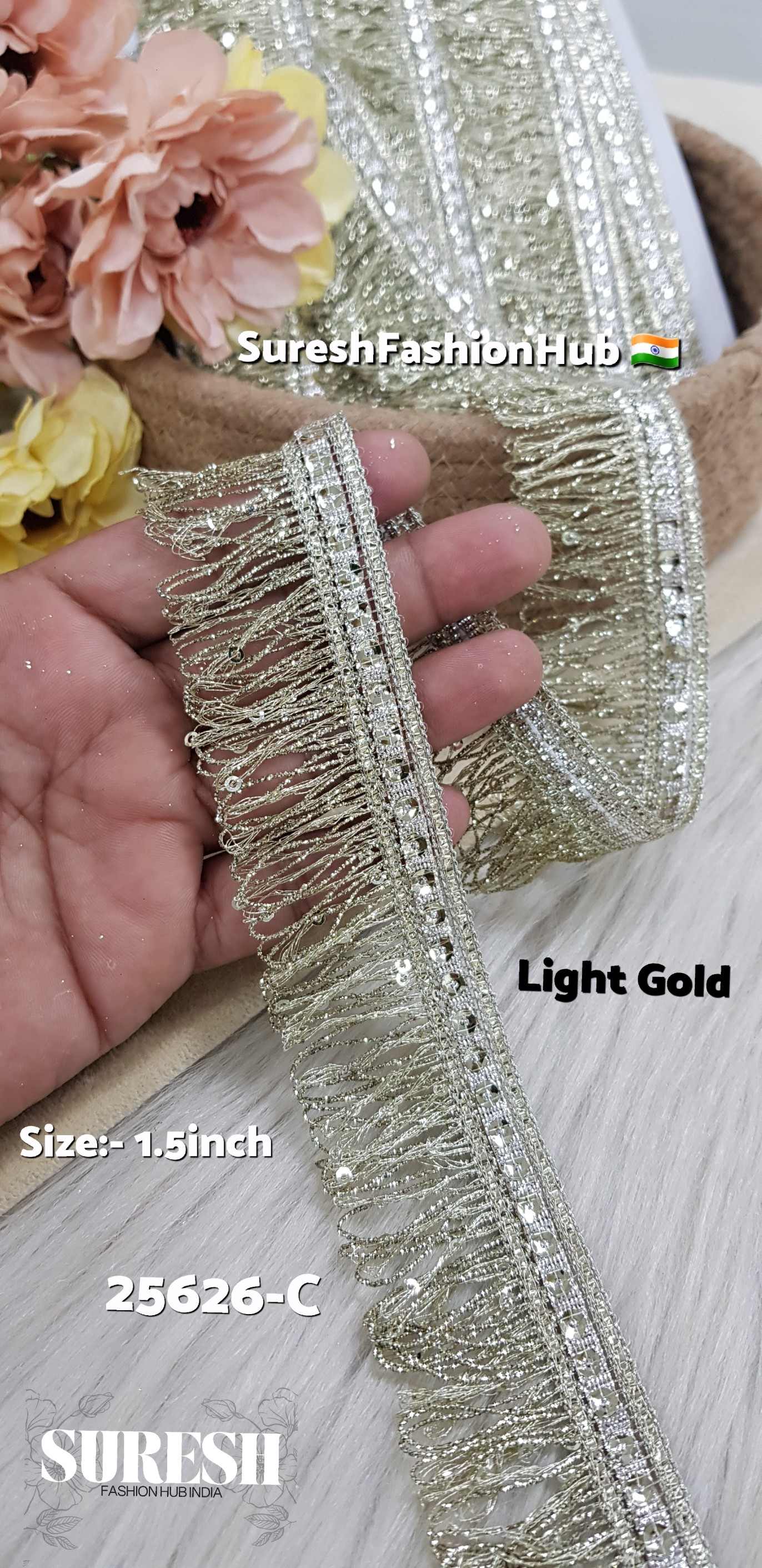Light Gold Zari Sequin Fringe Lace