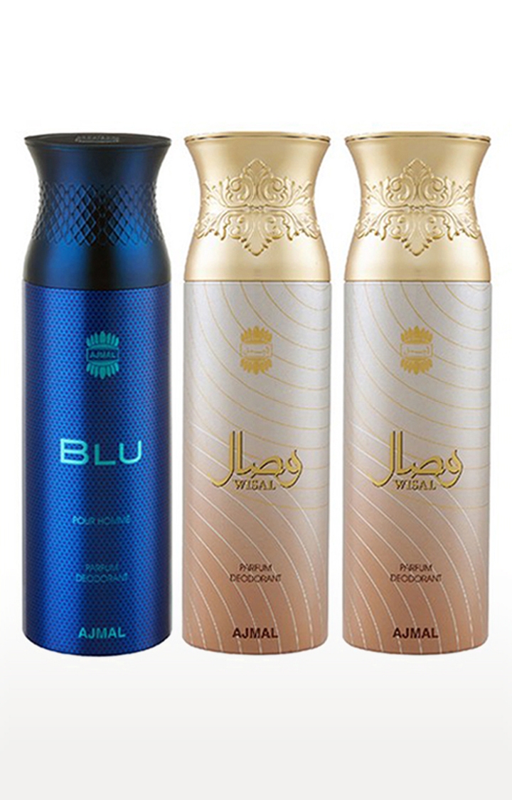 Ajmal | Ajmal Blu & Wisal Deo & Wisal Deodorant Spray - For Men & Women (200 ml, Pack of 3)  0