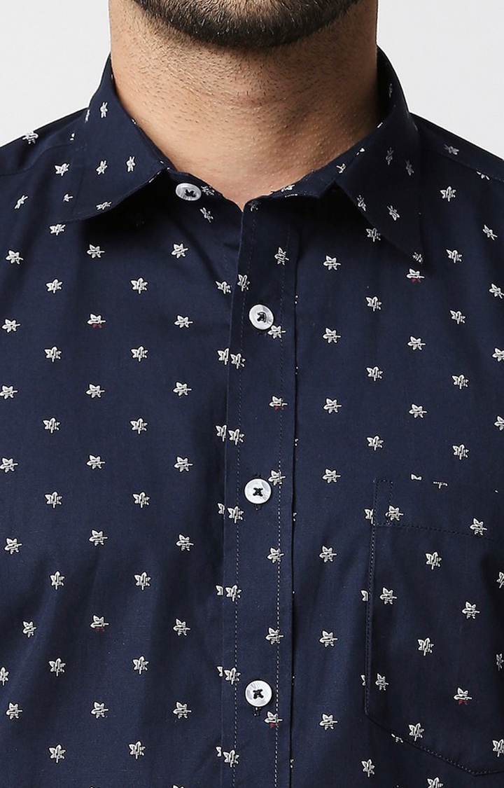 EVOQ | EVOQ's Blue Micro Floral Printed Half Sleeves Cotton Casual Shirt for Men 5