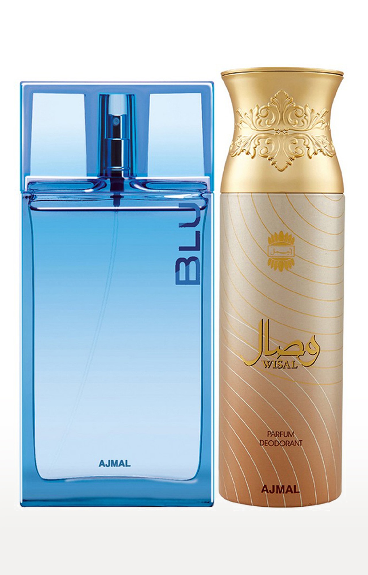 Ajmal Blu EDP Aquatic Perfume 90ml for Men and Wisal Deodorant Musky Fragrance 200ml for WoMen