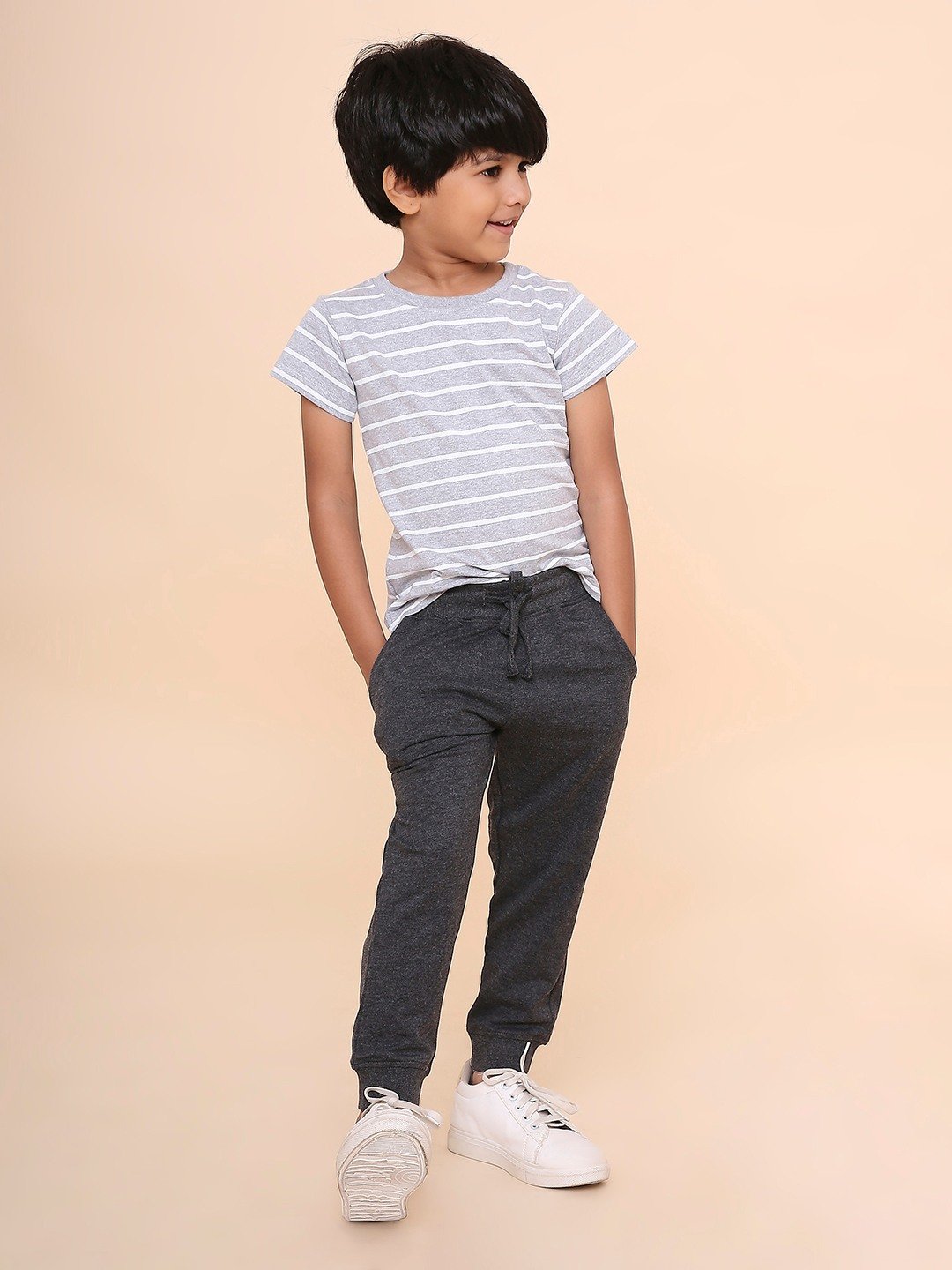 Boys Solid Sweatpant-Charcoal Melange