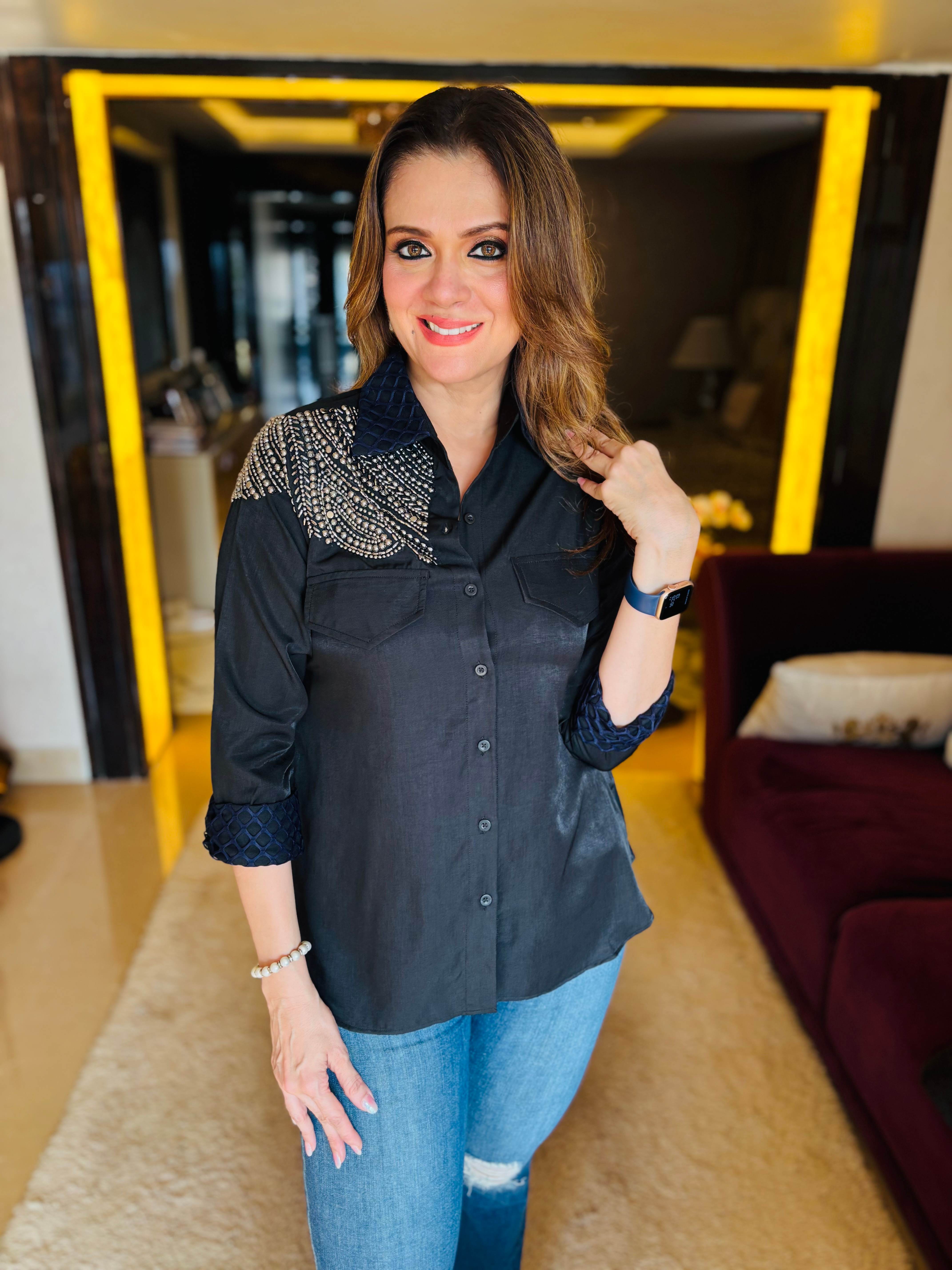 black metal bead embroidered Shirt