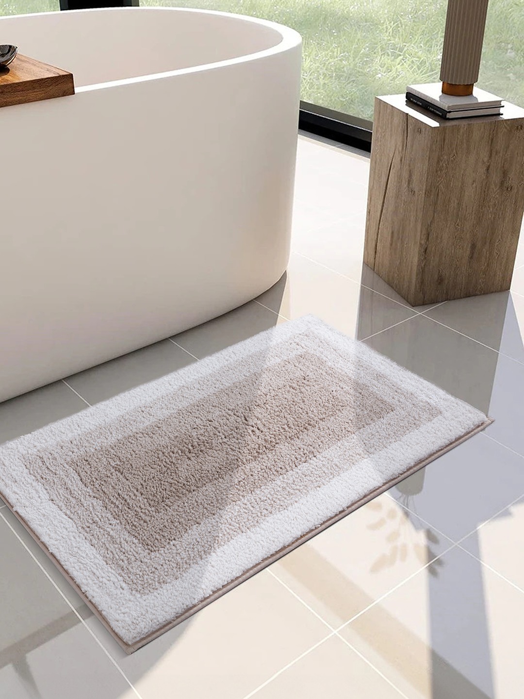 Bliss (40x60cm) Beige Anti-Slip Bath Mat with TPR Backing