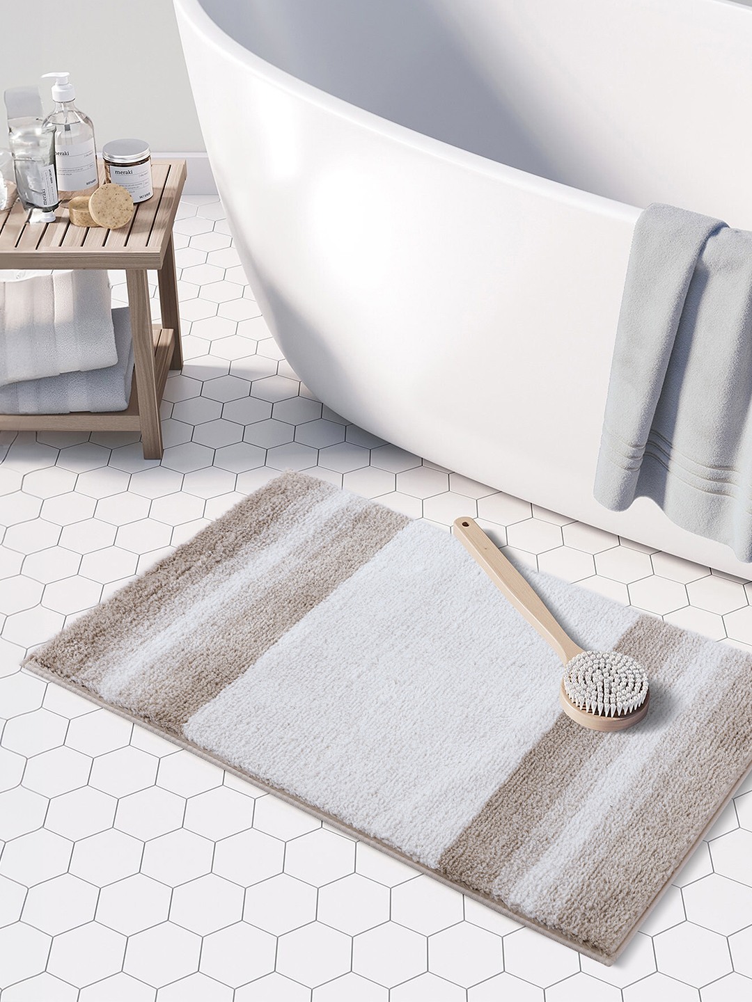 Luxe (40x60cm) Beige Anti-Slip Bath Mat with TPR Backing