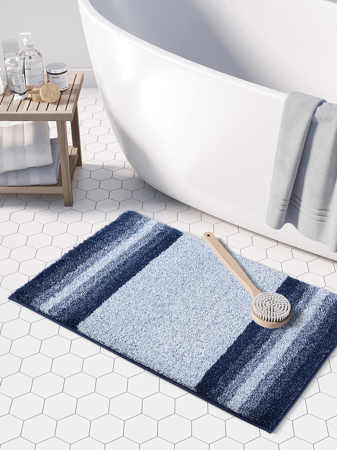 Luxe (40x60cm) Blue Anti-Slip Bath Mat with TPR Backing