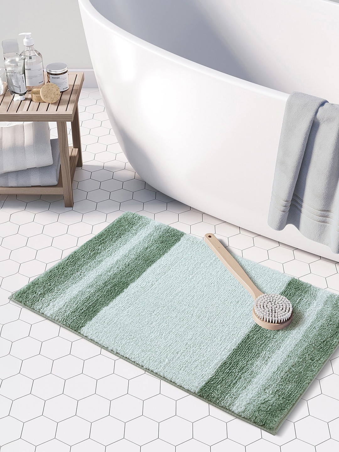 Luxe (40x60cm) Green Anti-Slip Bath Mat with TPR Backing