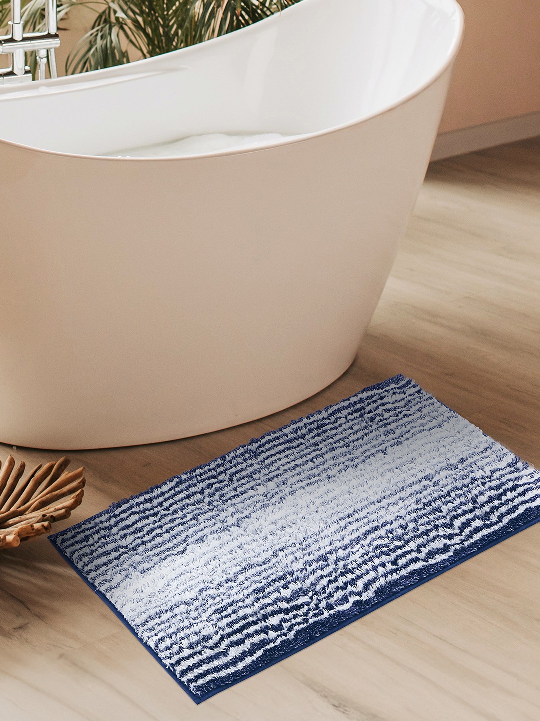 Plush (40x60cm) Blue Anti-Slip Bath Mat with TPR Backing