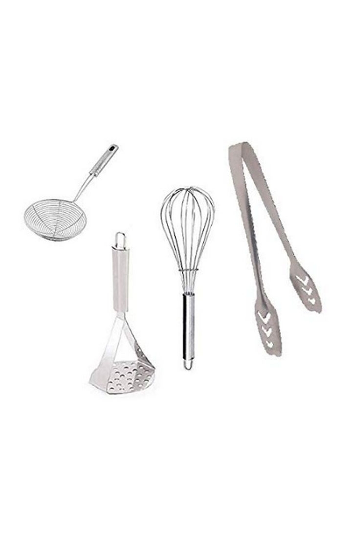 Blooms Mall | Blooms Mall Potato Masher, Egg Whisker, Deep Fry Strainer and Momo's Tong Set of 4 0