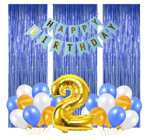 Blooms Mall | Blooms Mall Happy Birthday Latex Decoration Items, No 2 Foil Balloons,3pcs Foil Curtain,24pcs Balloons And 1pc Happy Birthday Banner, Multicolour 0