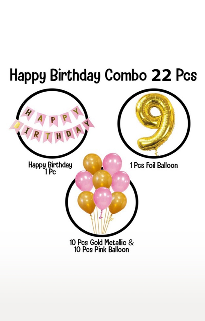 Blooms Mall | Blooms Mall Memorable 9th HBD Pink And Golden Combo Set 0