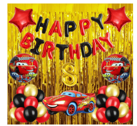 Blooms Mall | Blooms  Mall  1 set Happy Birthday Foil + 5 pcs super cool  Racing Car set with 2 fringe Curtain (Golden ) 0
