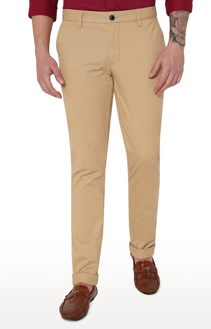 JadeBlue | JBCT251/5,LT.BEIGE Men's Beige Cotton Solid Trousers 0