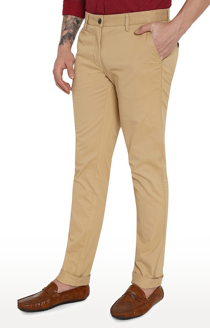 JadeBlue | JBCT251/5,LT.BEIGE Men's Beige Cotton Solid Trousers 1