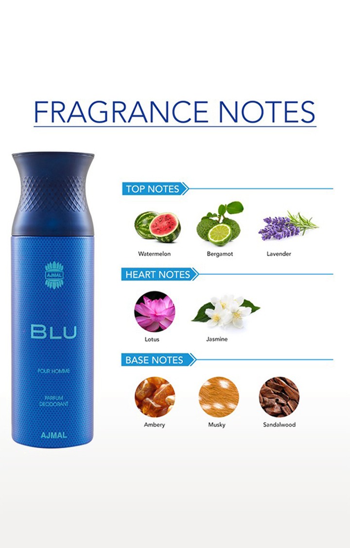 Ajmal Bombay Dreams EDP Fruity Perfume 100ml for Women and Blu Homme Deodorant Aquatic Fragrance 200ml for Men