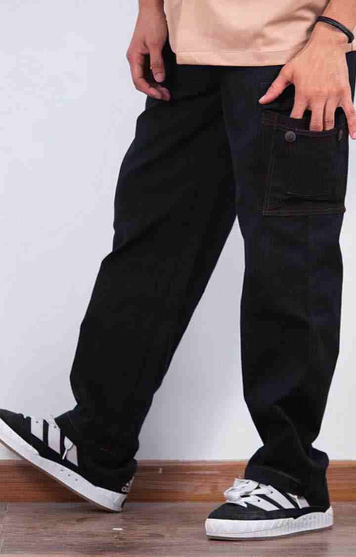 Men's Denim Clown Pants  Black Contrast