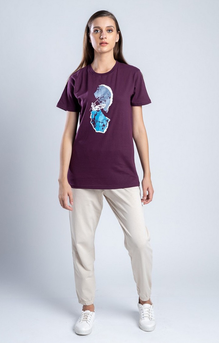 Women's Sail the boat Purple Cotton Regular T-Shirts