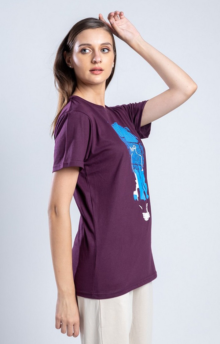 Women's World of Illusion Purple Cotton Regular T-Shirts