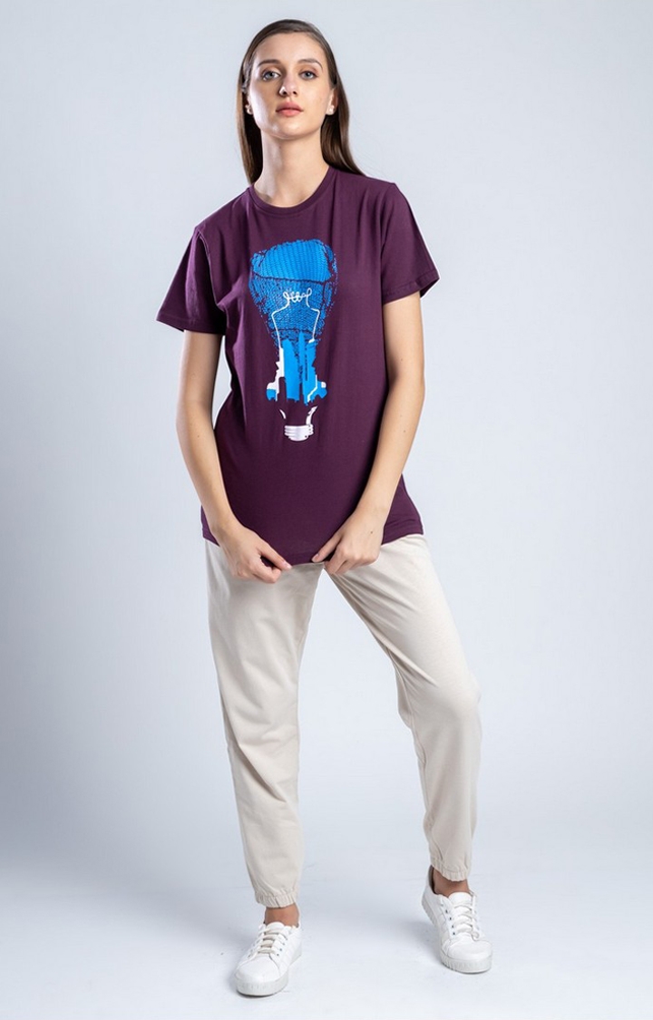 Women's World of Illusion Purple Cotton Regular T-Shirts