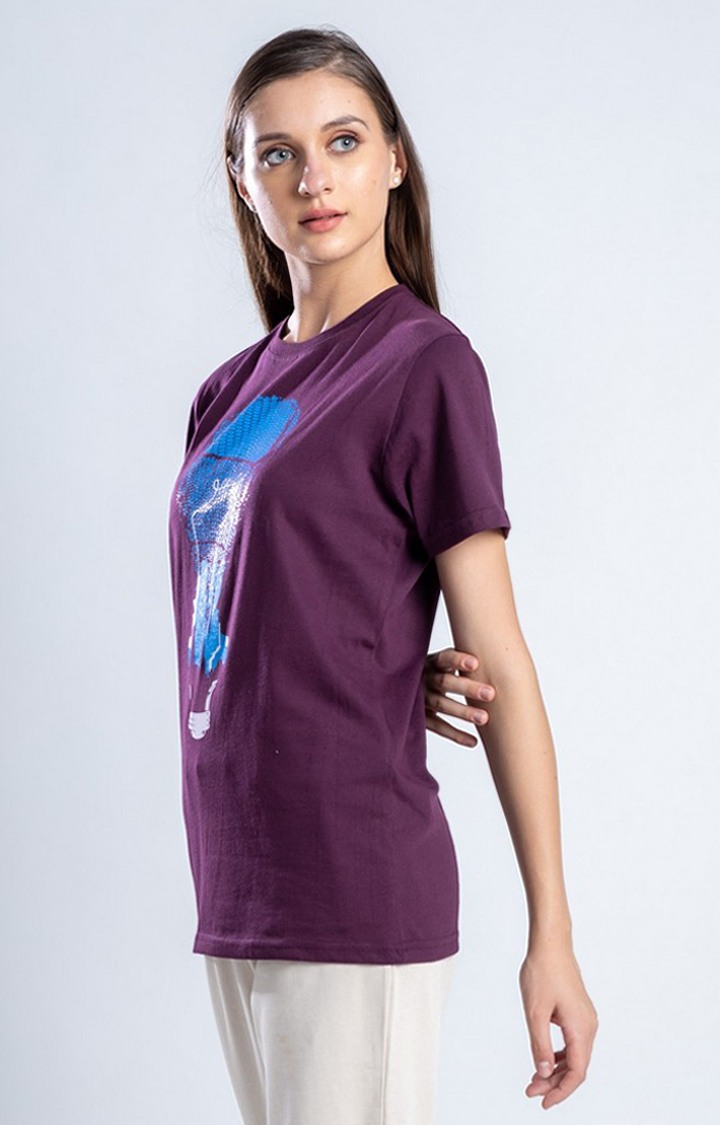 Women's World of Illusion Purple Cotton Regular T-Shirts