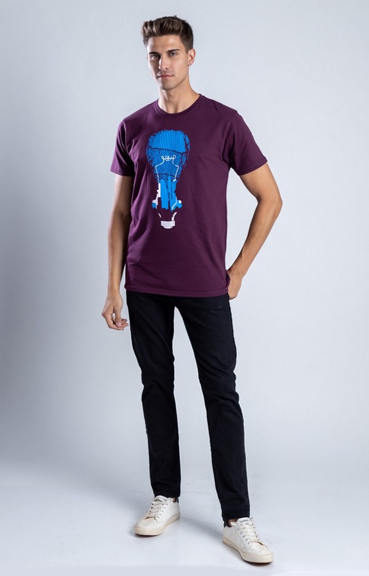 Men's World of Illusion Purple Cotton Regular T-Shirts