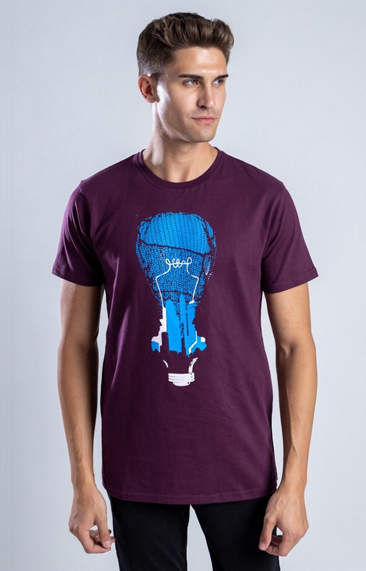 One For Blue | Men's World of Illusion Purple Cotton Regular T-Shirts