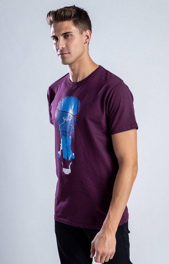 Men's World of Illusion Purple Cotton Regular T-Shirts