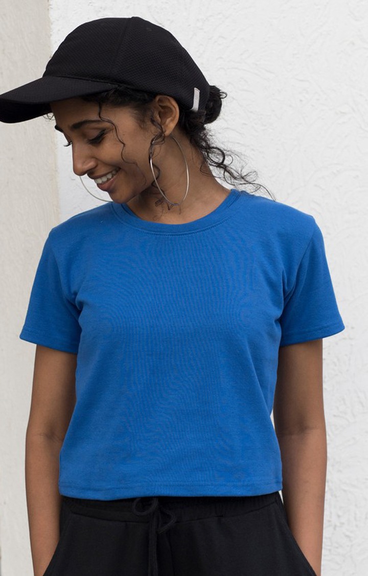 Women's Royal blue all season rib top Blue Cotton Crop Top