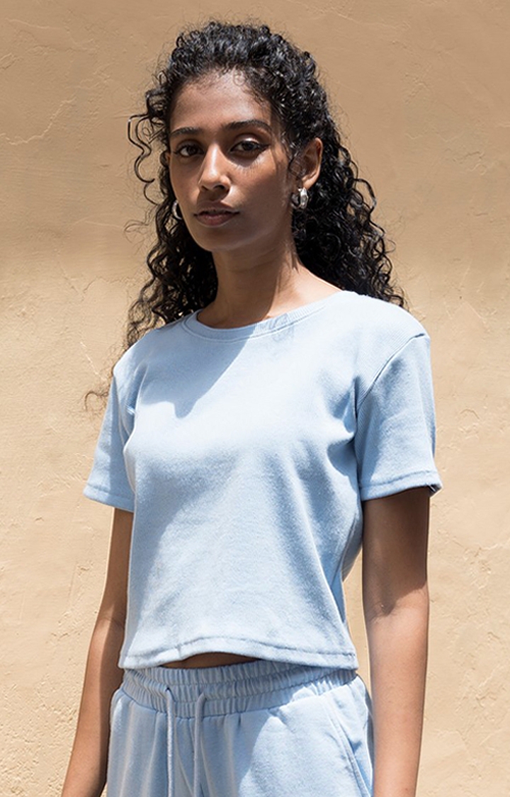One For Blue | Women's Tranquil all season rib top Sky Blue Cotton Crop Top